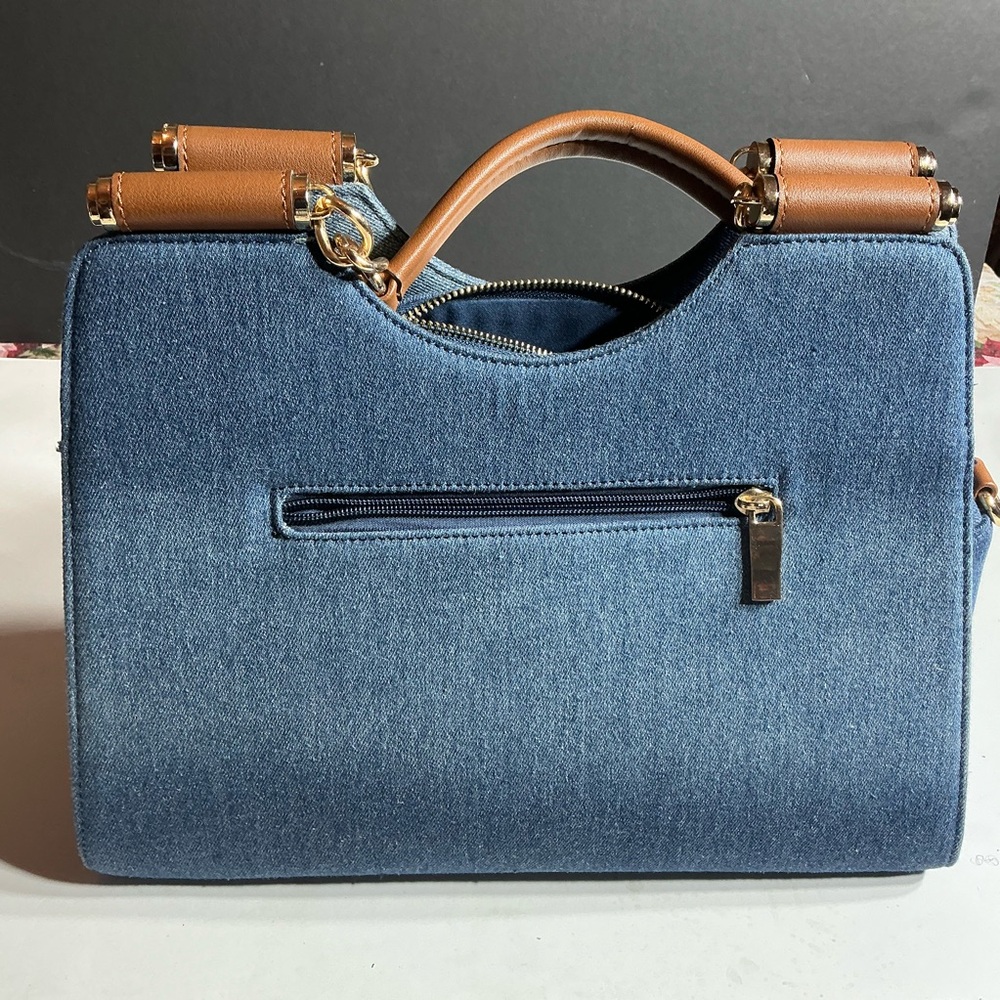 Stylish Denim and Brown Handbag